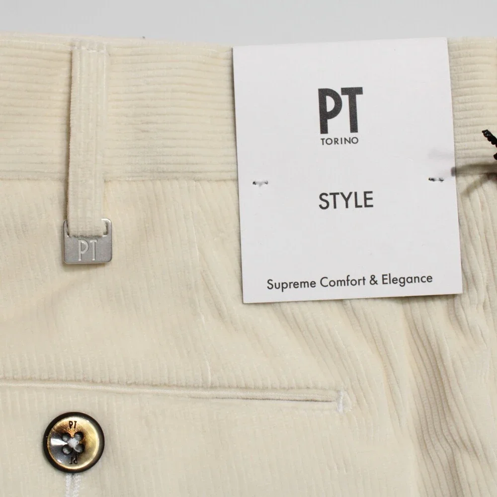 PT Torino NWT Chinos / Casual Pants Size 52 (US 36) Slim Fit Ivory Cotton Blend